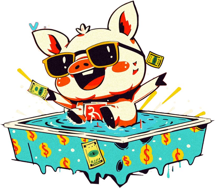 pig in bath full of money